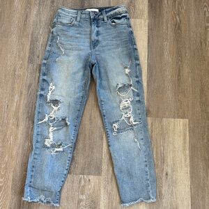Eunina distressed super high rise  mom jeans cropped